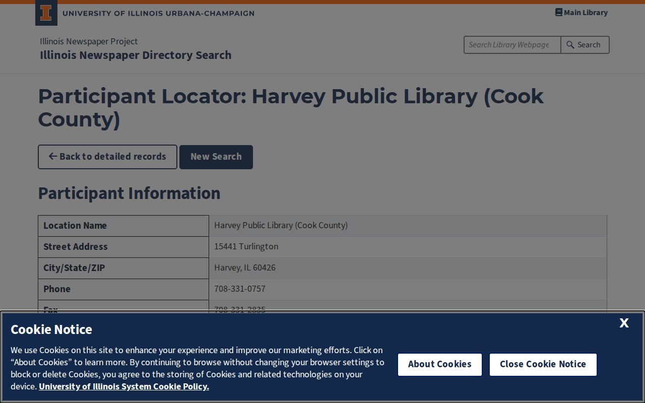 Illinois Newspaper Project holdings for Harvey Public Library