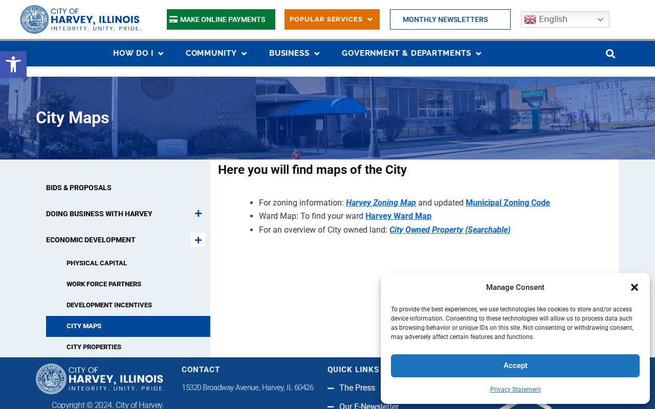 Harvey municipal ward zoning and city-owned property map links