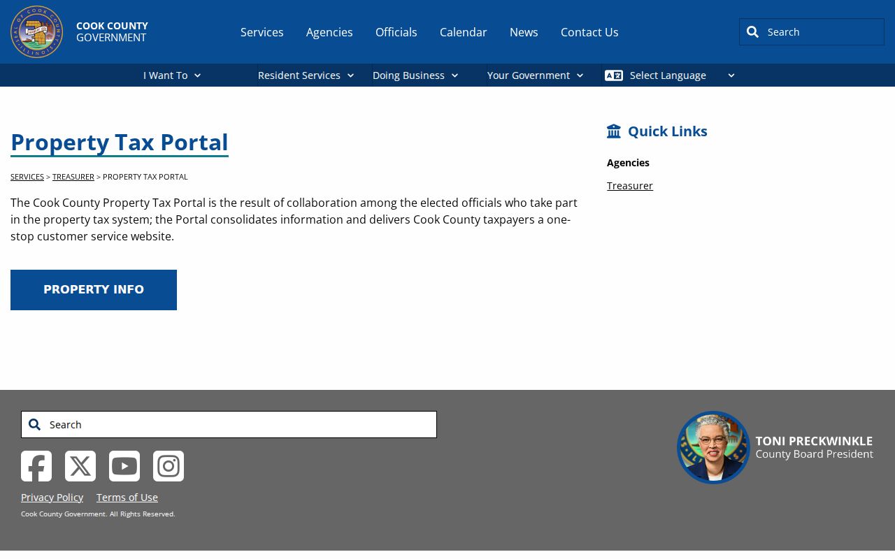Cook County property tax portal linking Harvey address searches to county offices